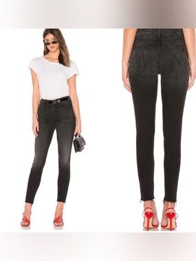 MOTHER Black LOOKER High Waisted ankle fray Jeans